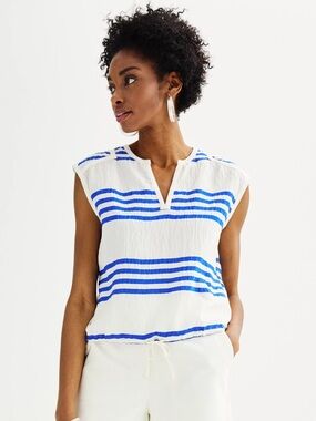 Nine West White Tunic with Royal Blue Stripes